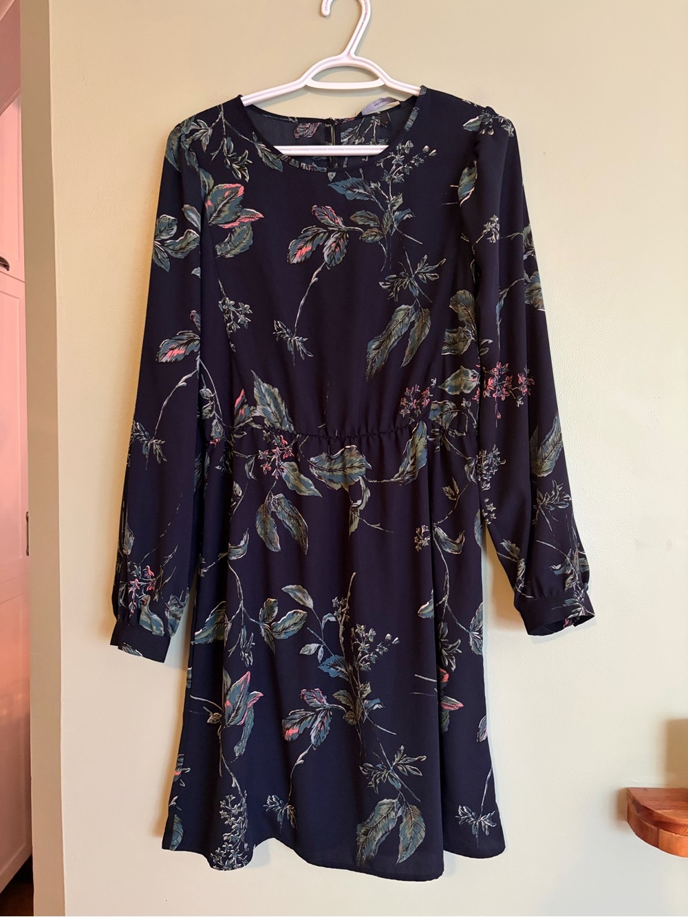 Vero Moda Floral Dress Womens L Navy Blue Batwing Sleeve Mini Boho Cottagecore
